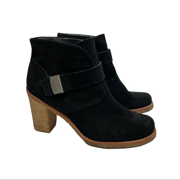 UGG Brienne black suede heeled ankle boots Shearling lined Size 10 - Picture 1 of 12